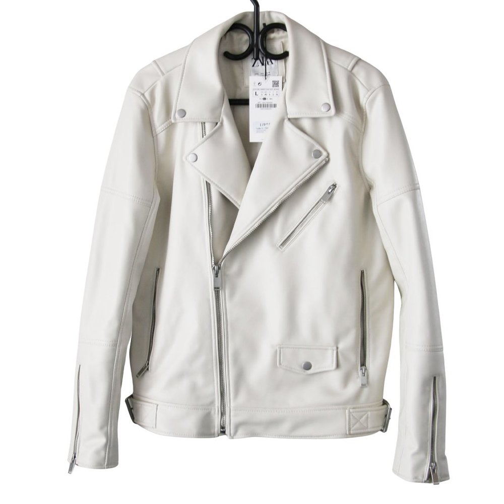 Zara man white faux leather biker jacket